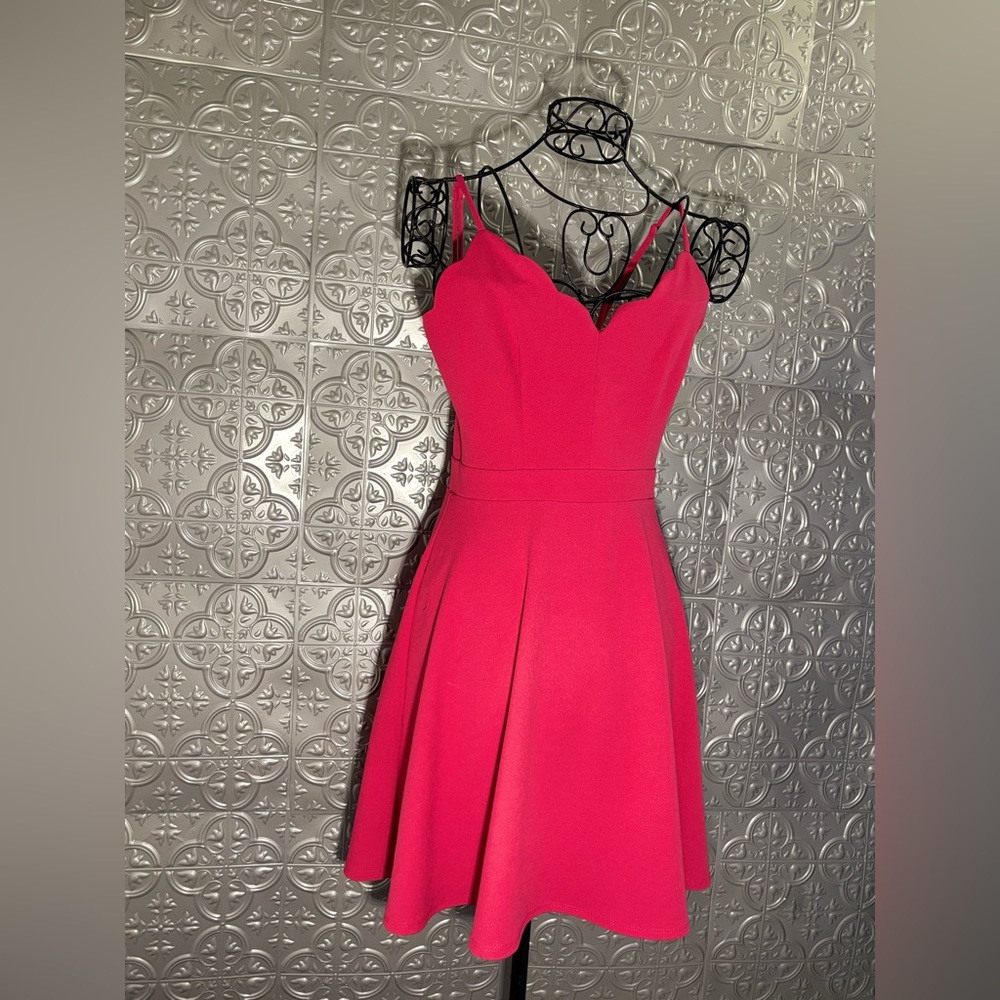 B Darlin scalloped Strap Dress Pink 5/6 dainty Barbie preppy vacation bridal 90s